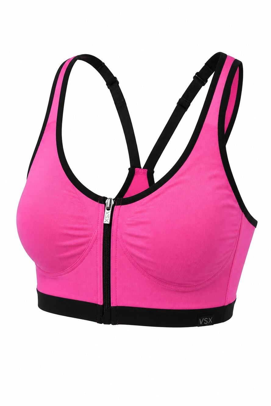 VSX Sport Victoria Secret Sports Bra 34DD Pink Racerback Zip Front Workout Gym